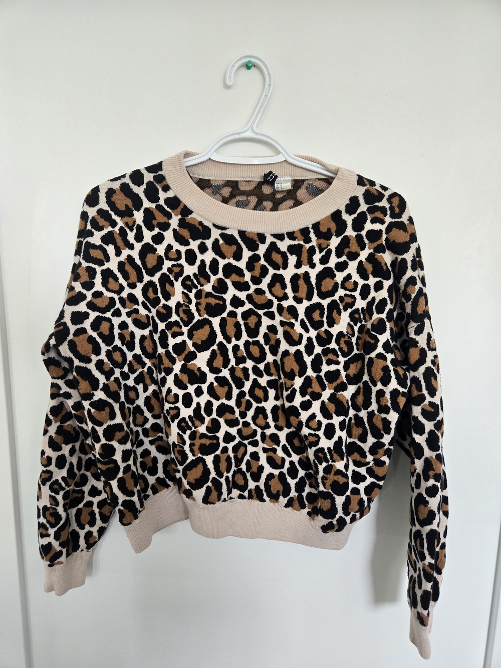 H&M Leopard-Print Crewneck Sweater in Tan, Black & Cream